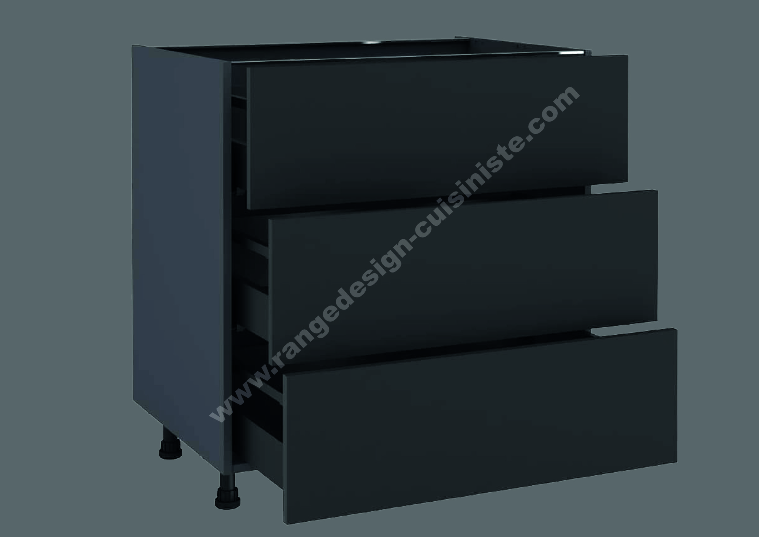 Meuble bas de cuisine Sevilla blanc ou noir 3 tiroirs H77 x l60 – Image 5