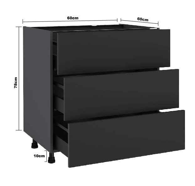 Meuble bas de cuisine Sevilla blanc ou noir 3 tiroirs H77 x l60 – Image 4