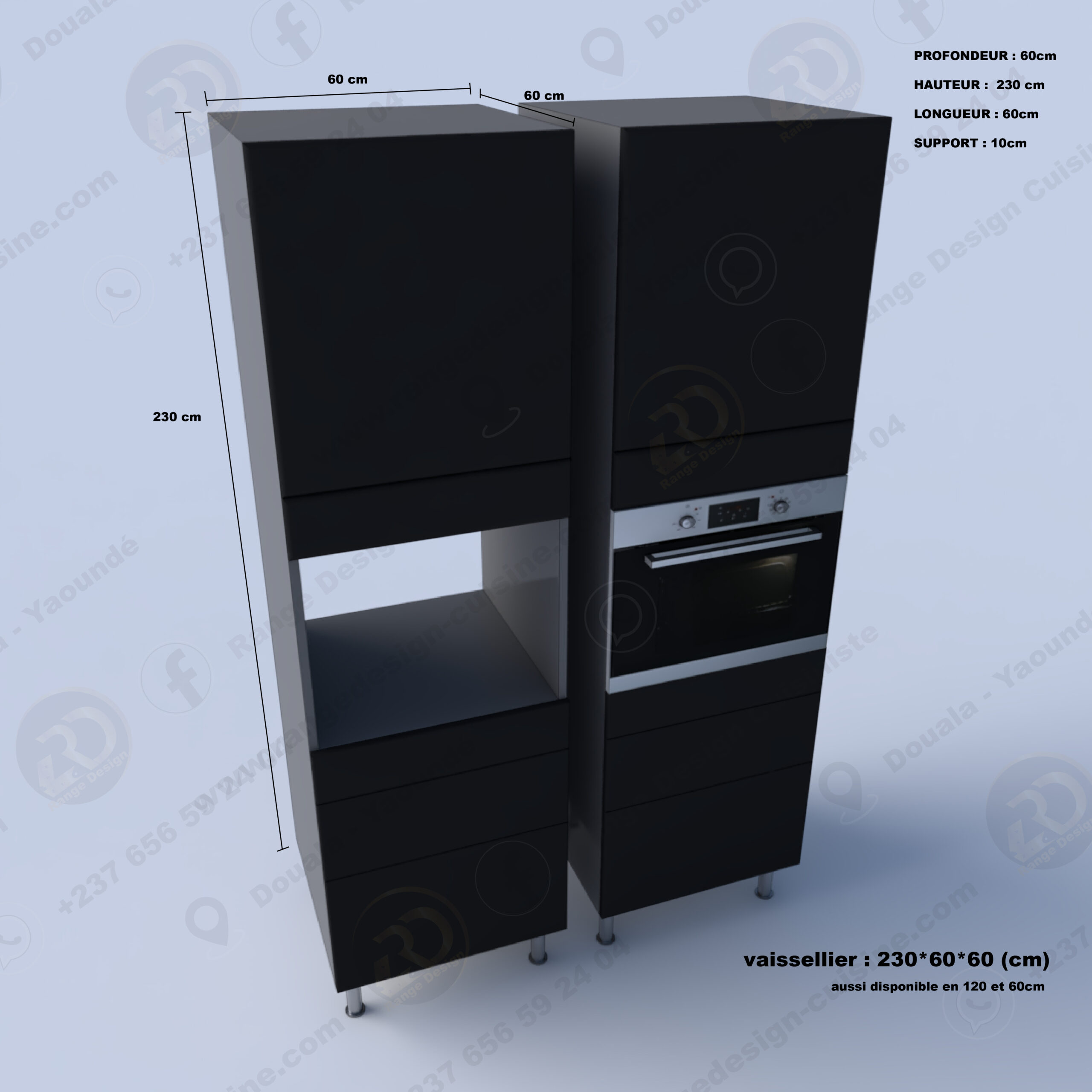 Colonne cuisine 4 tiroirs 1 porte, 1 cabine