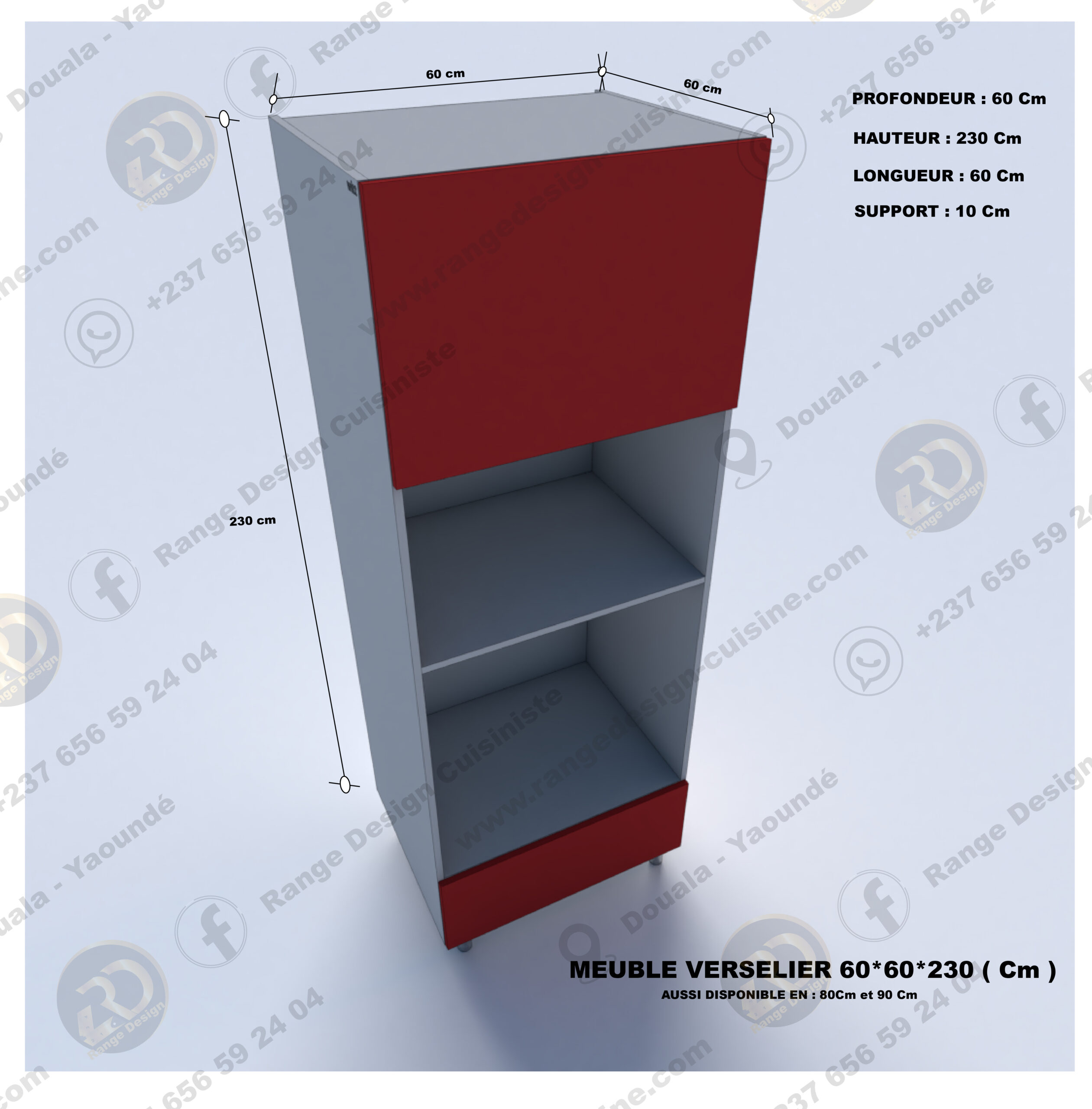 Meuble de cuisine modulaire gris et rouge