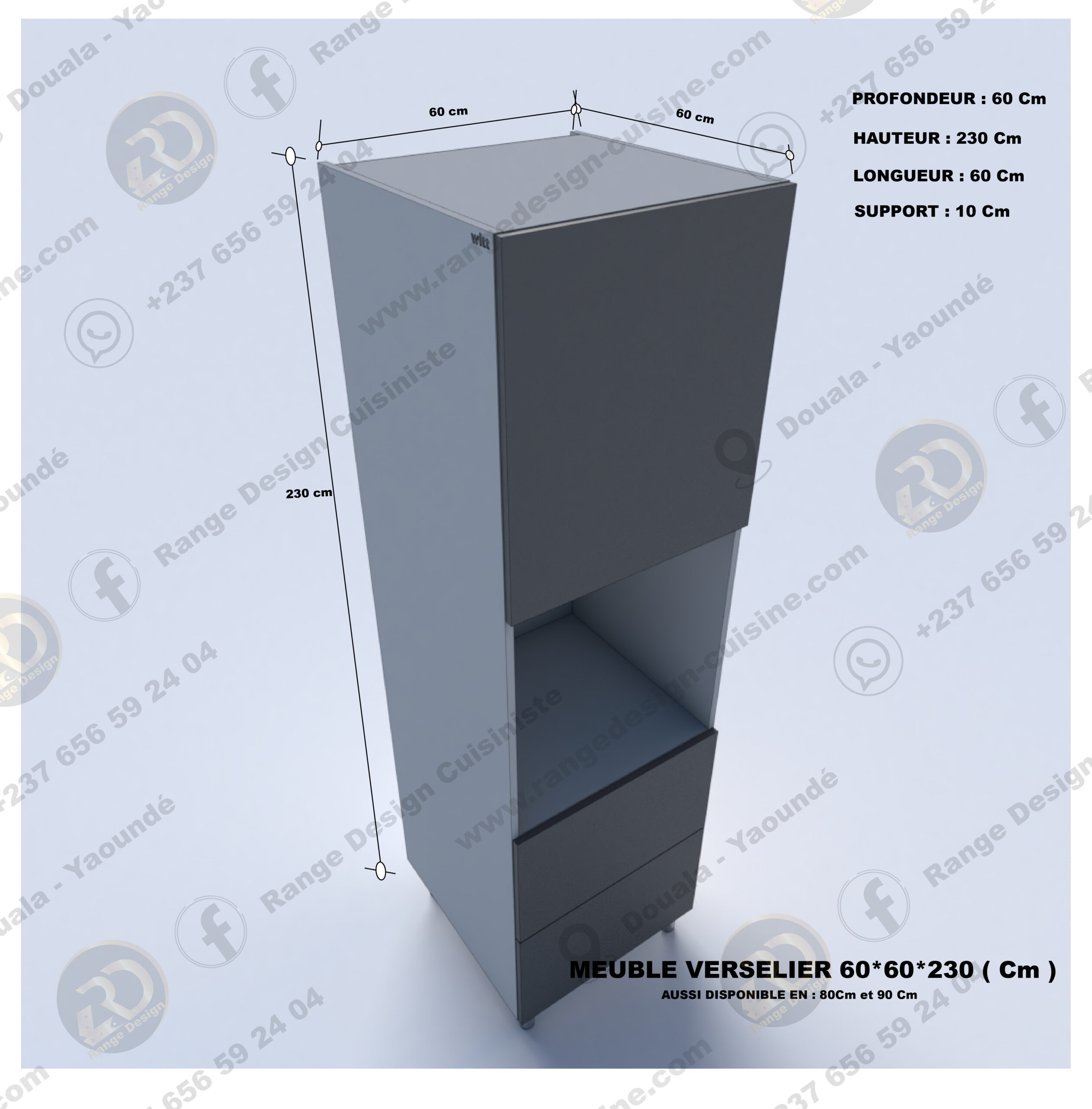 Colonne cuisine 1 porte, 2 casseroliers