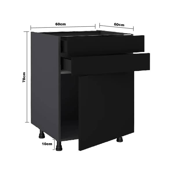 Meuble-bas-de-cuisine-vienne-noir-1-porte-et-2-tiroirs (blanc ou Noir)