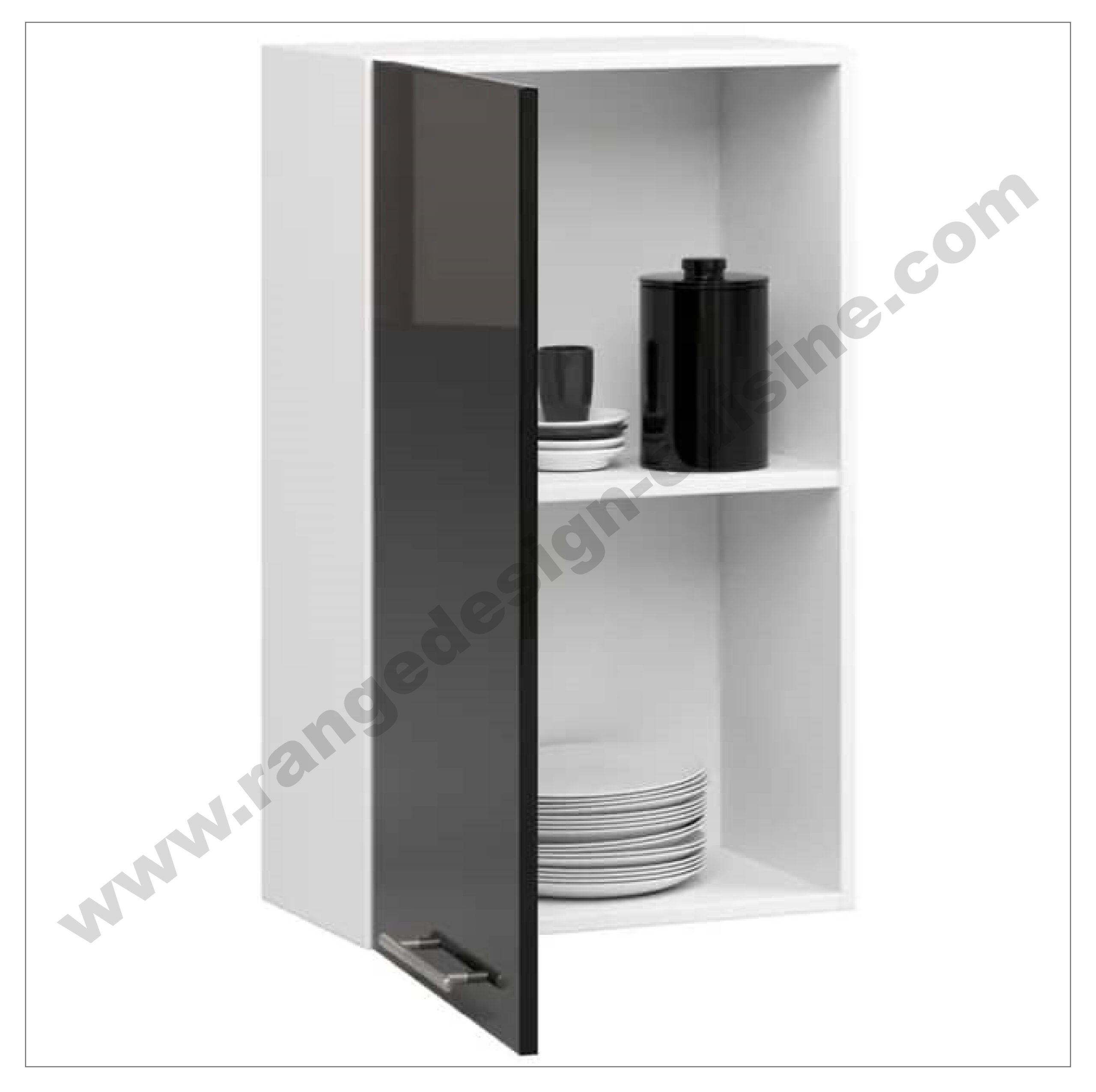 Meuble haut de cuisine contemporain Jackie à une porte noire, grise ou rouge brillant. – Image 4
