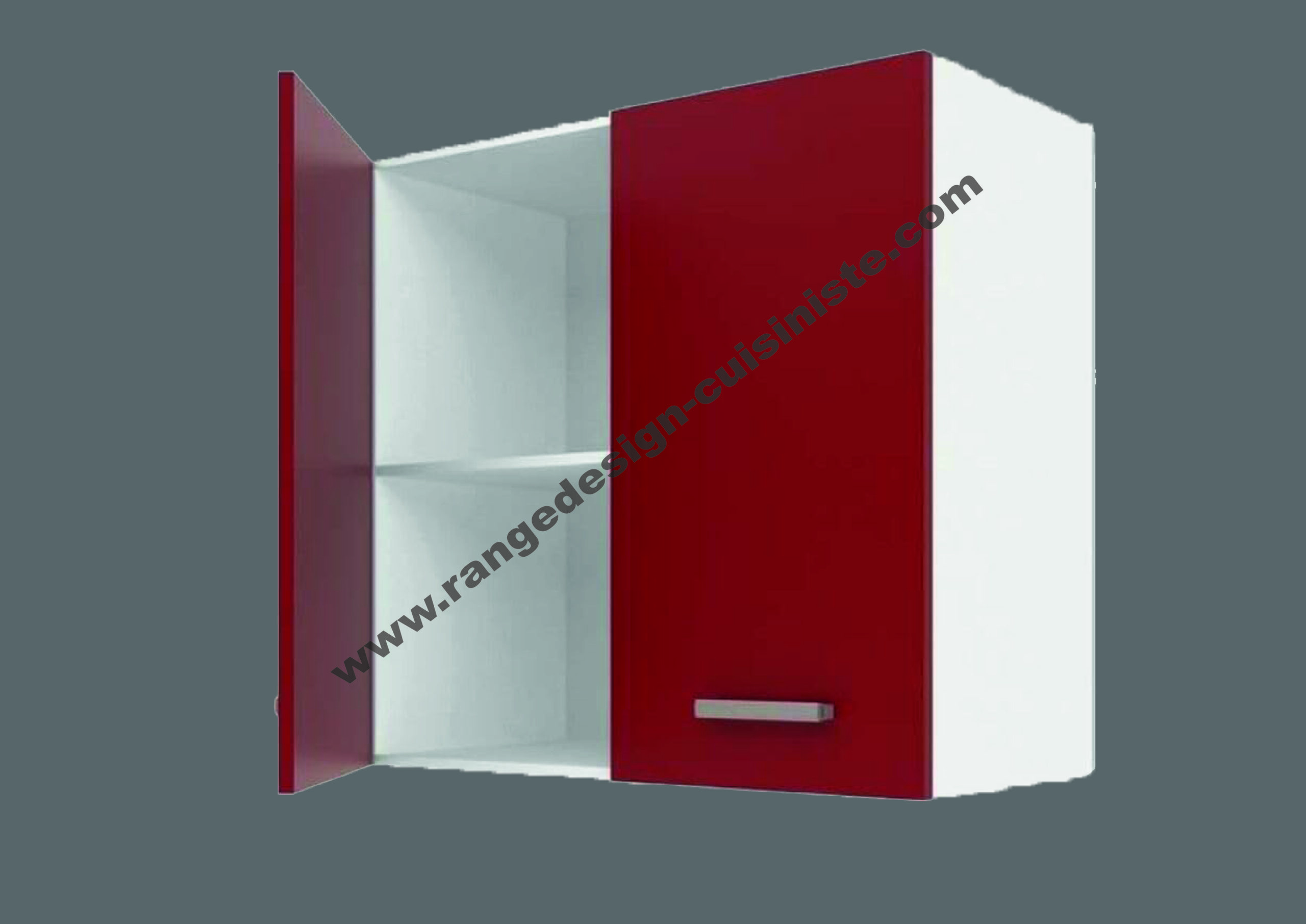 Meuble haut de cuisine Ultra L 60 cm, rouge mat, en panneaux de particules mélaminés avec des poignées en plastique
