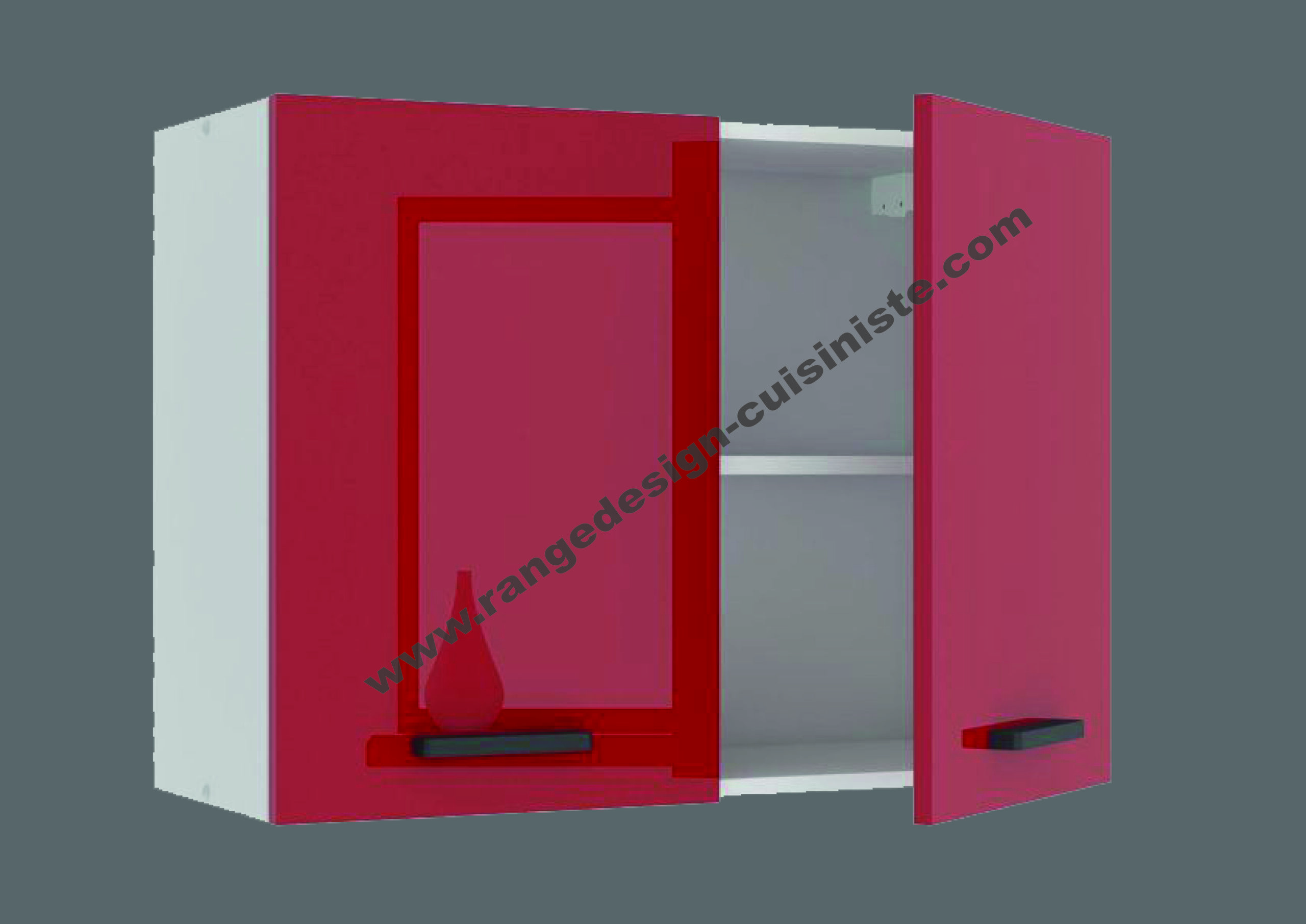 Meuble haut de cuisine Ultra L 60 cm, rouge mat, en panneaux de particules mélaminés avec des poignées en plastique – Image 3