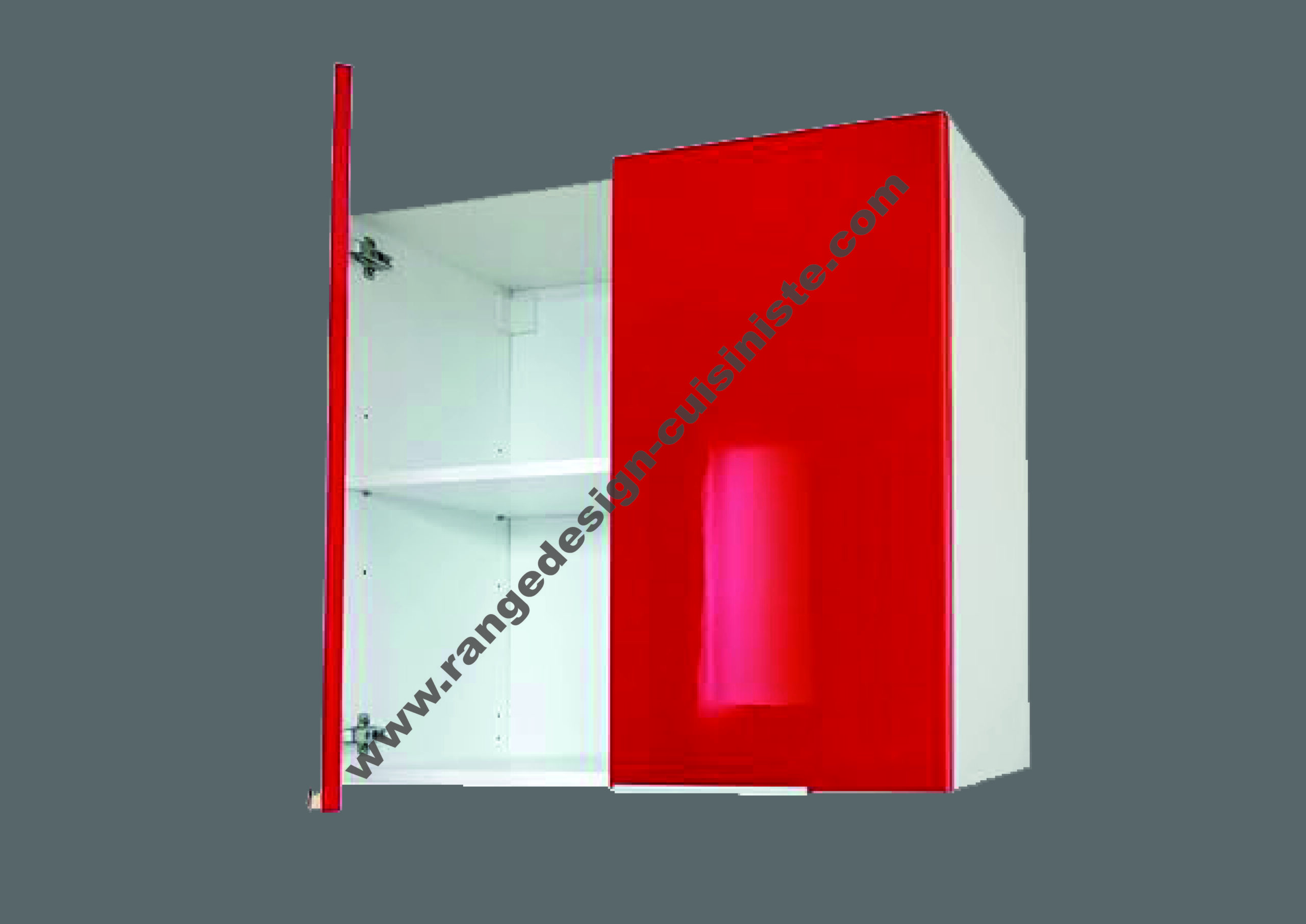 Meuble haut de cuisine Ultra L 60 cm, rouge mat, en panneaux de particules mélaminés avec des poignées en plastique – Image 2