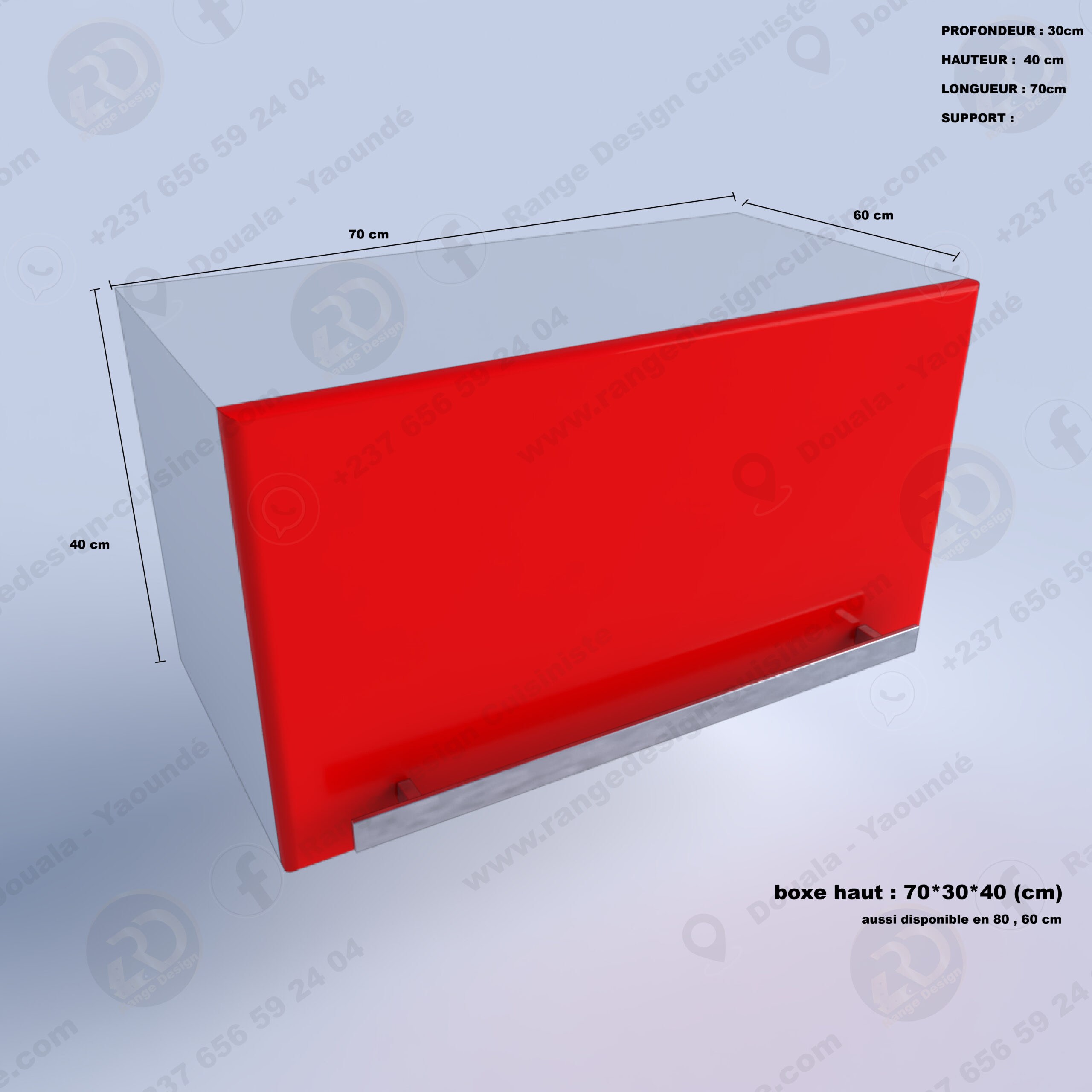 Meuble de cuisine haut sous hotte jaune/rouge laqué 1 porte 1 étagère – Image 2