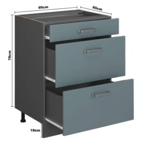 Armoire de cuisine avec tiroir R-Line, Bleu-gris