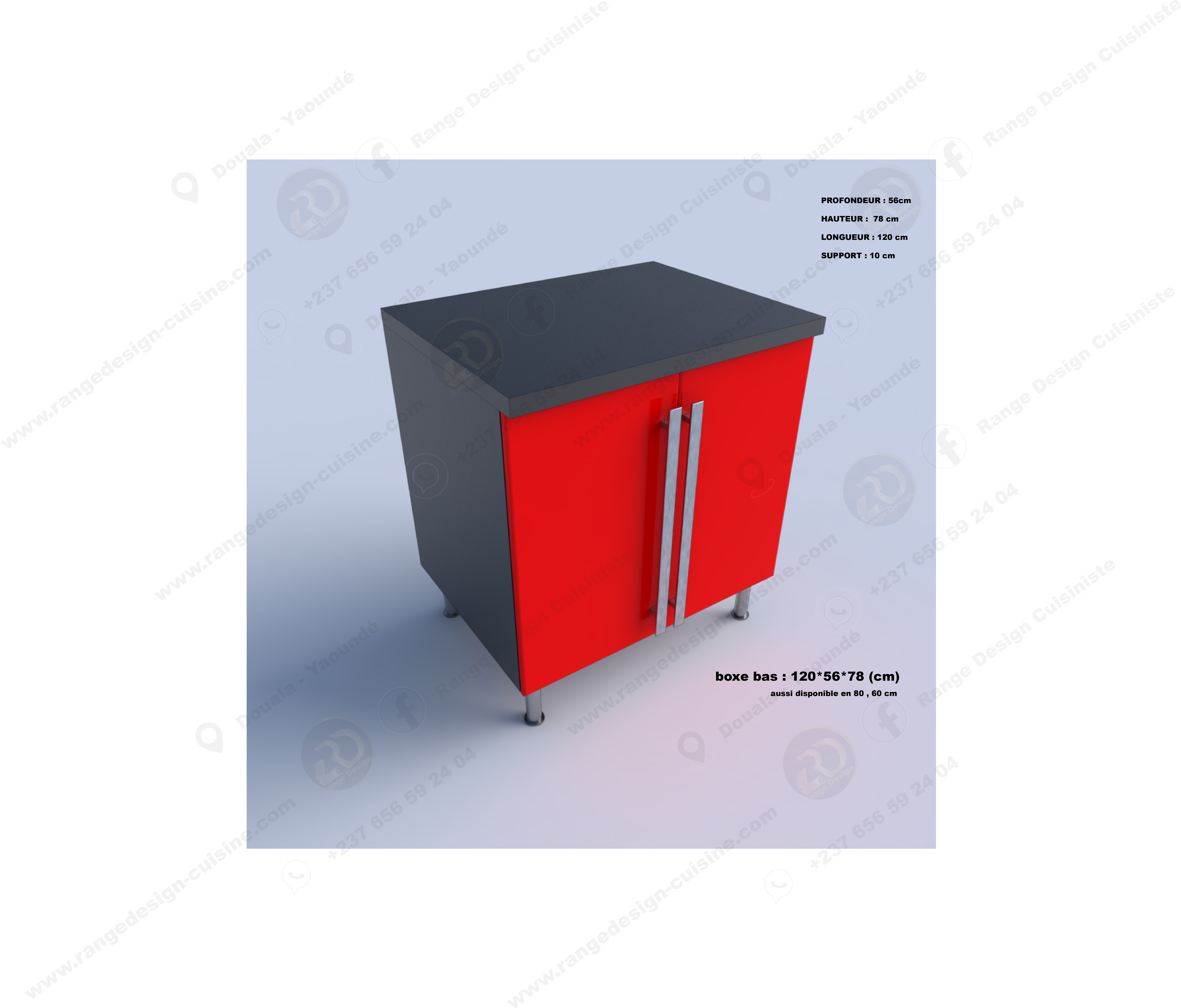 meuble bas de cuisine BELINI SD12 à 2 portes rouge brillant