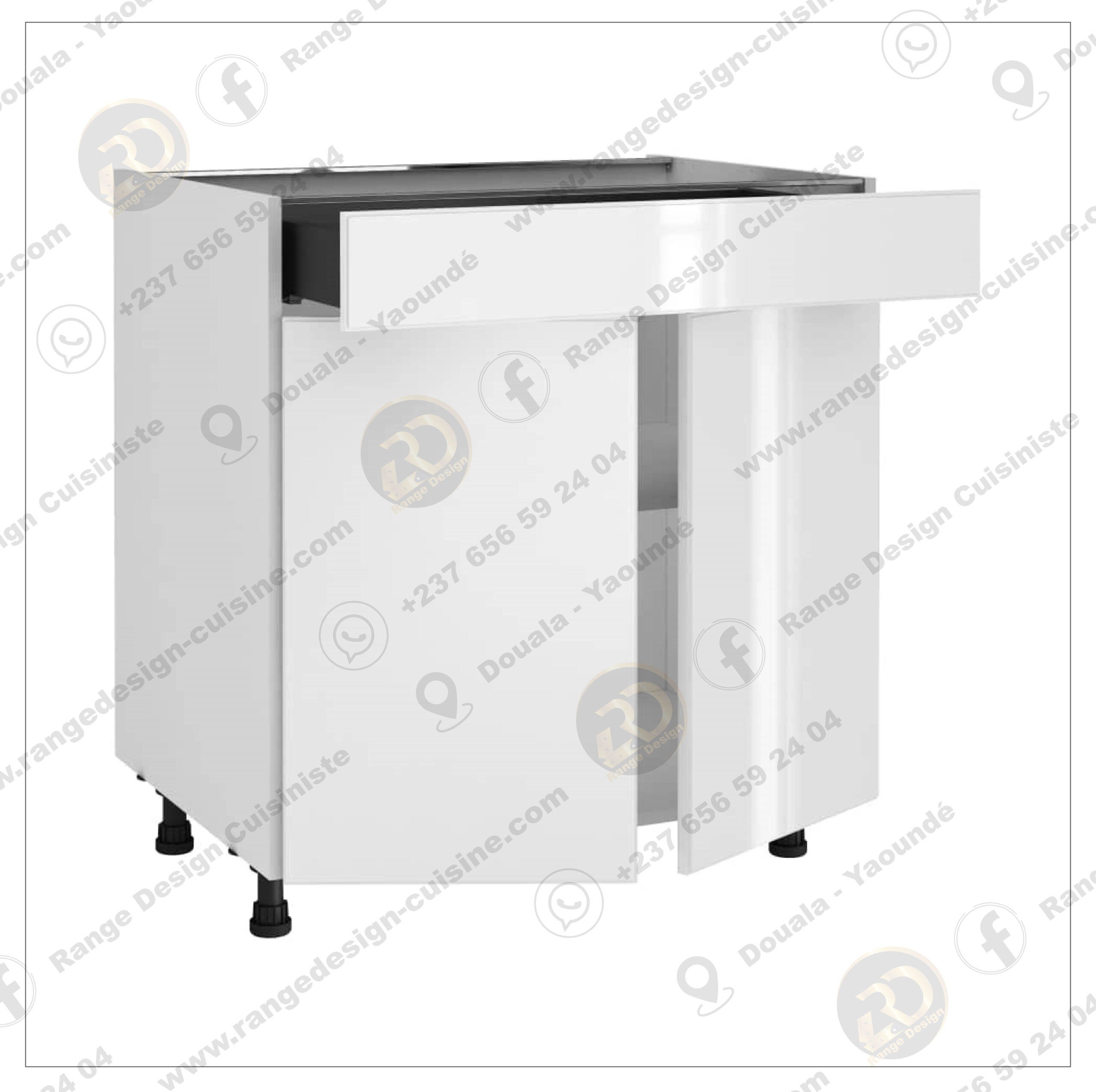 Meuble bas de cuisine Helsinki blanc à 2 portes et 1 tiroir